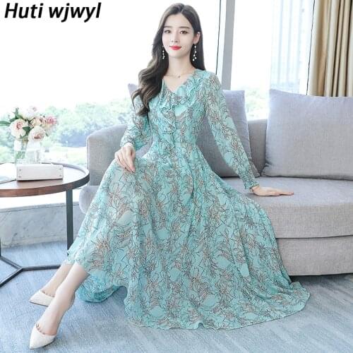 Spring Autumn New 3XL Plus Size Vintage Pink Maxi Dress 2021 Elegant Print Chiffon Boho Beach Dress Women Bodycon Party Vestidos