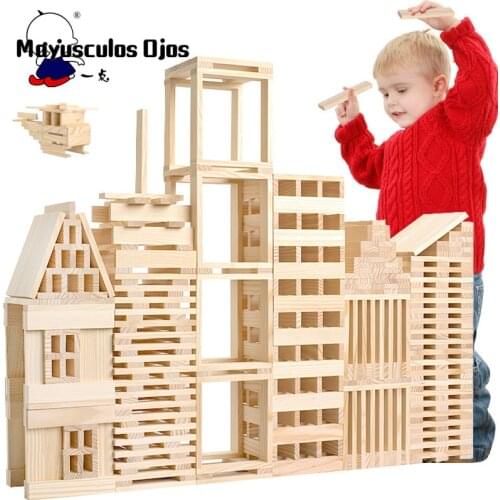 1Set /100PCS Wooden Building Bar Model Building Blocks Intelligence Pile Tower Blocks Childrens Early Educational Toys