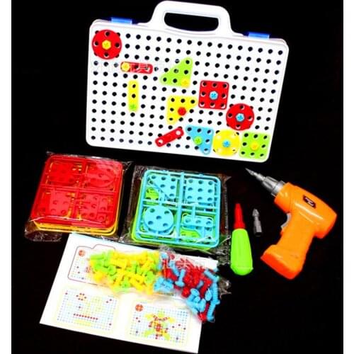 1PC Electric Drill Screws Puzzle Assembled Mosaic Design Building Toys Kids Drill Toys Boy Pretend Play Toy Jigsaw Puzzles Toy