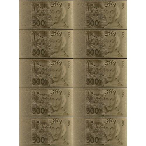 10pcs/lot New Design 24 Karat Gold Foil Banknote Embossed Germany 500 Mark Collection of Decorative Gifts