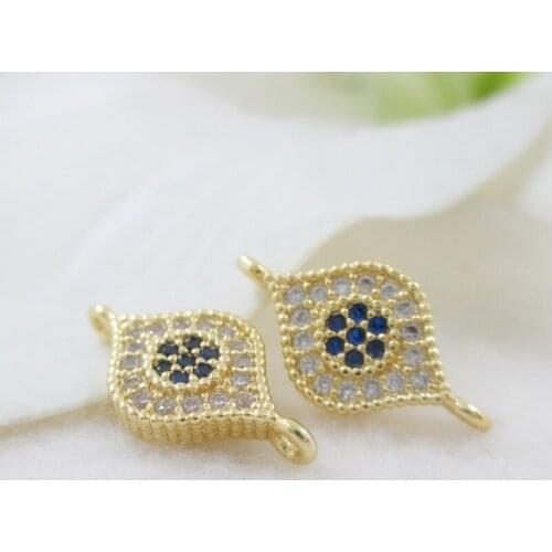 16*8MM ( Two Hole ) 6Pcs Round Zircon Rhinestones 24 Gold Plated Copper Beads Charms Jewelry Pendants Jewellery Findings
