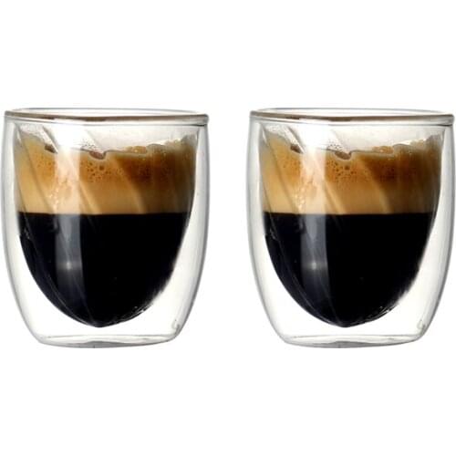 Set of 2pcs double walled glass coffee glass heat resistant borosilicate coffee drinks glasses 80ml 380ml