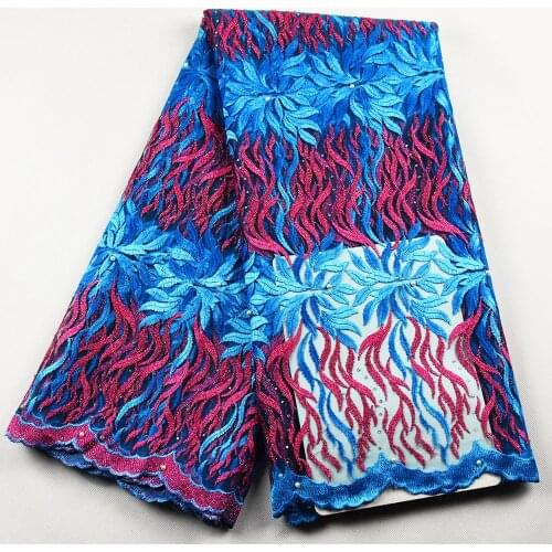 2021 High Quality Nigerian Lace Fabrics Latest Beaded Mesh African Lace Fabric Bride Guipure French red 2.5 yard Net Lace Fabric