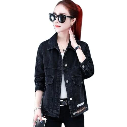 2021 Black Short Denim Jacket Spring Autumn New Loose Large Size S-5XL Women Cowboy Jackets Pocket Baseball Unifor Coat Female