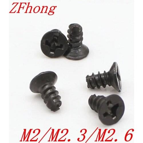 500pcs/lot m2 M2.3 M2.6 Steel With Black Scrape Point Cross Recessed Flat Head Cutting Tapping Screws