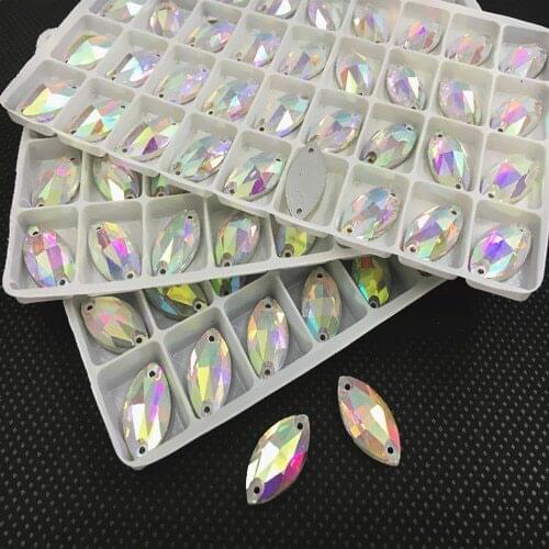 5x10mm,6x12mm,7x15mm,9x18mm,13x22mm,15x31mm Crystal AB Color Navette Sew on stone horse eye Flatback Sewing crystal beads 2holes