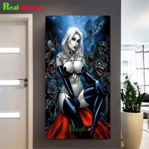 Large 5D DIY Full Square round Diamond Painting Sexy woman and Monster Diamond Mosaic Diamond Embroidery Accessories N1595