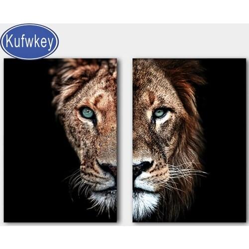 Diamond Painting Full Square Lion Face 2 Piece Set Animals 5d DIY Diamond Embroidery Sale Daimond Mosaic Decortion home