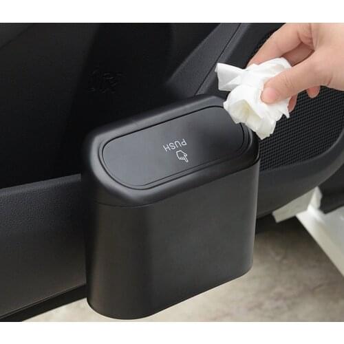 Car Trash Bin Hanging Vehicle Garbage Dust Case Storage Box Black Abs Square Pressing Type Trash Can Auto Interior Accessories
