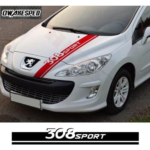 Car Vinyl Decals Hood Bonnet Stripes Decor Stickers Engine Cover Decals For-Peugeot 308 Racing Sport Styling Auto Body Stickers