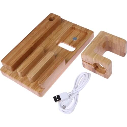 Bamboo Wood Charge Dock Holder Station/Cradle for Watch,iPhone,Smartphone