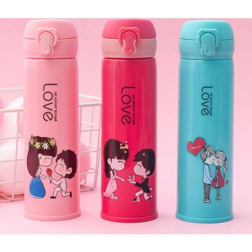 Water Bottles 450ml Capacity Drinking Water Cartoon Glass Vacuum Flasks Water Bottle Kids Gift Kitchen Couples Water Bottle