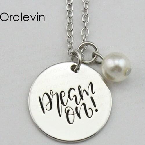 DREAM ON Inspirational Hand Engraved Custom Pendant Link Chain Necklace for Elegant Women Nice Gift Jewelry,10Pcs/Lot, #LN1925