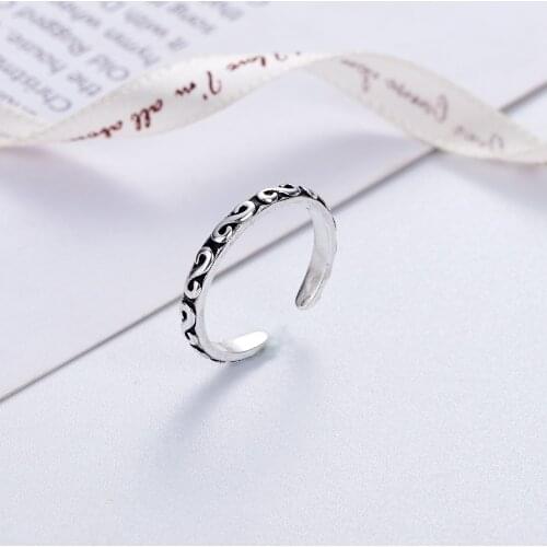 Thai silver retro dyed black live ring opening female ring retro personality ring simple silver plated ring wholesale