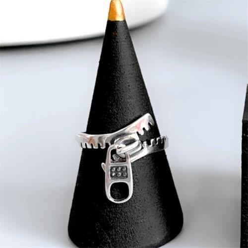 Minimalist Adjustable Rings For Gothic Women Girls Vintage Geometric Zipper Antique Tibetan Silver Moda Mujer Trendy Rings 2020