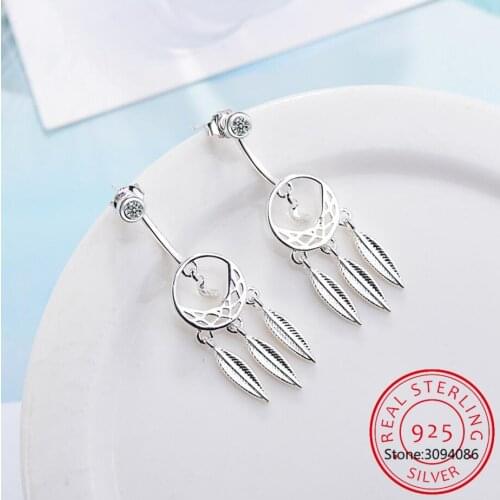 Fashion Silver Bohemian Nationality Indian Feather Dream Catcher Dreamcatcher Earring For Women Fine Jewelry VES6097