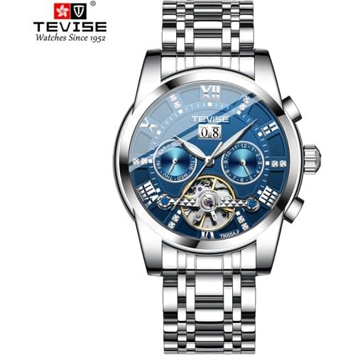 Luxury Brand Men Automatic Watch Fashion Wristwatch TEVISE T9005A-F Mineral Reinforced Glass Flywheel Diamond Embellishment 2021