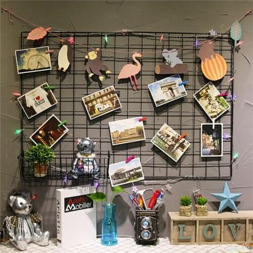 Wall Hanging Iron Shelves Creative Living Room Background Mesh Wire Metal Decoration Racks Crafts Photos Display Storage Baskets