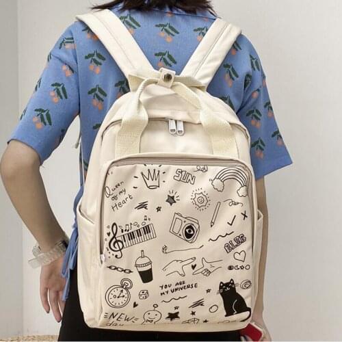 New Graffiti Printing Portable Ring Buckle Waterproof Nylon Women Backpack Female Individuality College Student Schoolbag