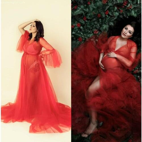 New Red Maternity Dress For Photo Shoot Pregnant Women Sexy Nigh Robes Mermaid Gown Pregnancy Dress Baby Shower Photography Prop