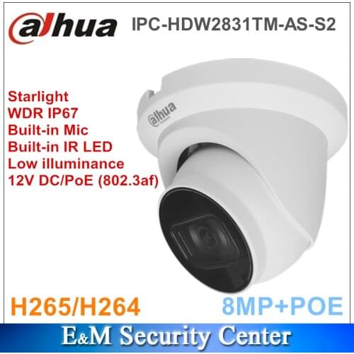 Original Dahua With Logo IPC-HDW2831TM-AS-S2 8MP IP CCTV Surveillance Lite IR POE Fixed-Focal Eyeball Network Camera