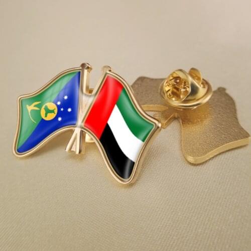 Christmas Island and United Arab Emirates Crossed Double Friendship Flags Lapel Pins Brooch Badges
