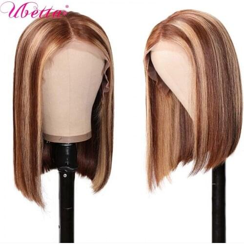 Highlight Bob Wig Ombre Straight Lace Front Human Hair Wigs Highlight Wig Human Hair T Part Lace Frontal Middle Part Bob Wigs
