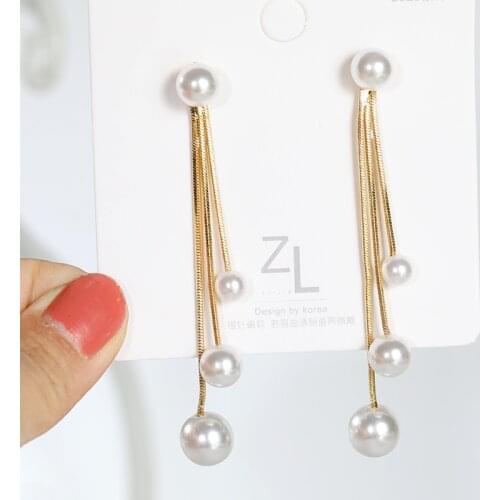 Multi-layers Simulated Pearl Women Drop Earrings Long Chain Irregular Dangle Earrings for Girls Elegant OL Style Ear Jewelry