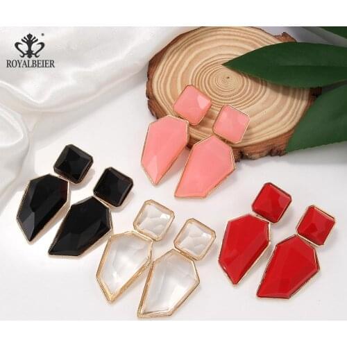 Geometric Crystal Stone Dangle Earrings Acrylic Metal Frame Earrings Handmade for Women Birthday Gift Party Jewelry Accessories