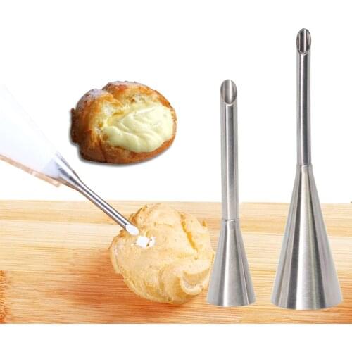 2 Sizes Cream Icing Piping Puff Nozzle Tips Stainless Steel Cupcake Puffs Injection Russian Syringe Confectionery Pastry Tool