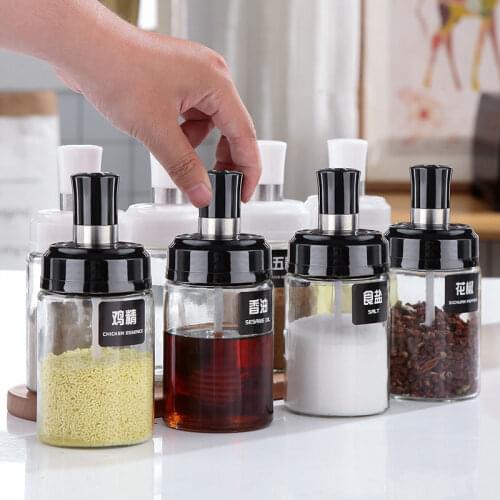 Glass Condiment Bottles Kitchen Spice Kit Bottles Pepper Spoon Box Seasoning Jars Oil Brush Honey Household Food Set Storage