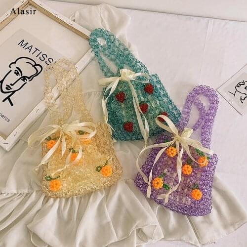 Alasir Female Transparent Beaded Homemade Women Shoulder Bags Summer Fashion DIY Acrylic Handbag Cute Fruit Small Flap Bags
