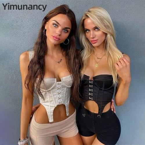 Yimunancy Skinny Tank Top Women 2020 Spring Push Up Sexy Crop Top Ladies Sleeveless Single Breasted Black/Khaki Club Top