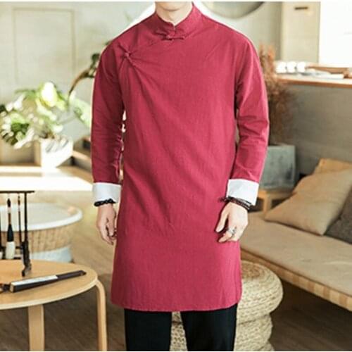 Streetwear Thin Tang Suit Coat Men 2021 Mens Linen Jacket Long Coat Male Hanfu Chinese Style Robe Harujuku Cheongsam Top 31159