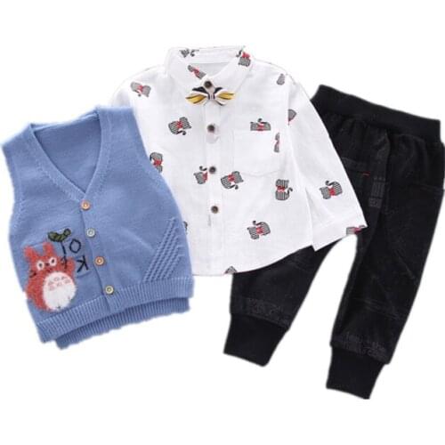 Spring Autumn Children Fashion Clothes Baby Boys Girls Print Vest Shirt Pants 3Pcs/sets Kids Infant Clothing Toddler Sportswear