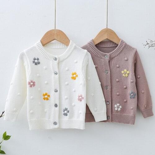 2021 New Baby Girl Knitted Sweater Fashion Newborn Long-sleeve Embroidery Flower Cardigan Sweater Jacket Cute Baby Clothes