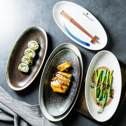 Japanese ceramic plate large fish plate oval ceramic dish dinner plates black plate dinner set plates and dishes dumpling plate