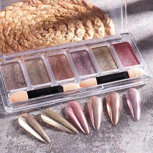 Chrome Nail Powder Set Pink Rose Gold Mirror Nail Art Glitter Pigment Chameleon Holographic Rubbing Dust Manicure Design FB1933
