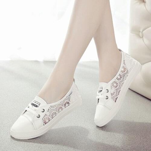 2021Woman Shoes Summer New Fashion Shoes Woman Casual Breathable Lace Leather Simple Women Casual Shoes Sneakers Breathable Mesh