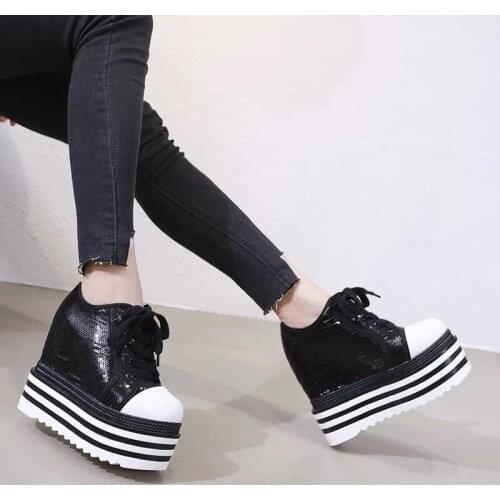 13cm Super High Heel Female White Shoes Sneakers Platform 2020 New Winter Female Casual Shoes Women Wedge Muffin Sneakers