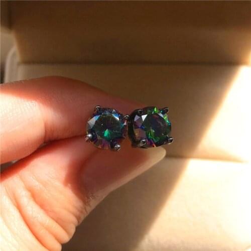 Female Charming Rainbow Crystal Earrings Trendy Bridal Round Wedding Earrings Classic Silver Color Small Stud Earrings For Women