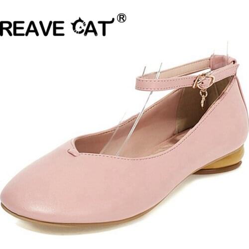 REAVE CAT New 2021 Women Flat Shoes Round Toe 2cm Buckle Concise Classic Heart Sweet Student Big Size 34-43 Casual Summer A3892