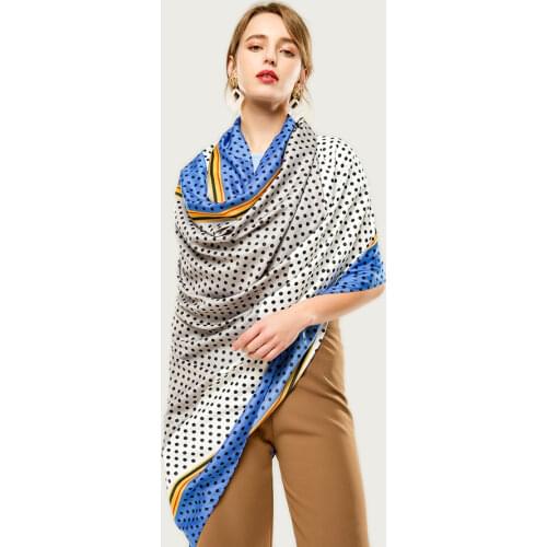 Womne Silk Head Scarf Large Long Shawl Polka Print Foulard Color Patchwork Design Wrap Scarf [3386]