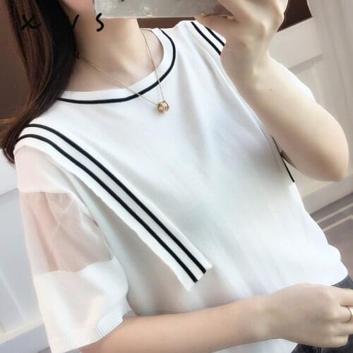 2019 new summer knit female Korean striped o neck sweater oversize black and white female sweater pullover casual top