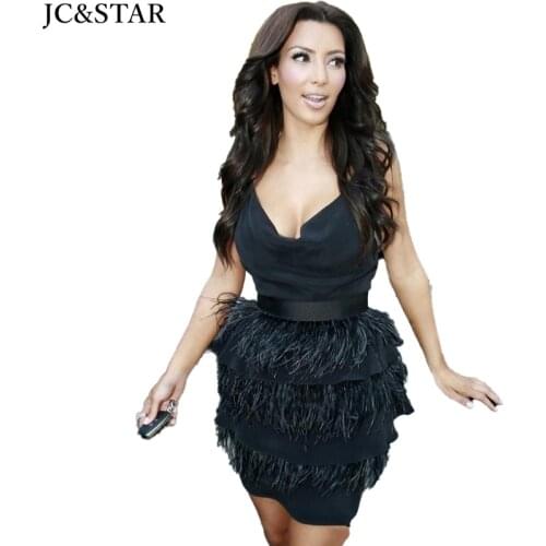 Celebrity dresses feather women cocktail dress new satin V neck tight black tuxedo vestidos formales cortos sukienki koktajlowe