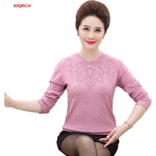2020 Plus Size Middle-aged Womens Winter Sweaters Pullovers Thicken Warm O-neck Wool Sweater Mother Dress Knitting Tops W1493