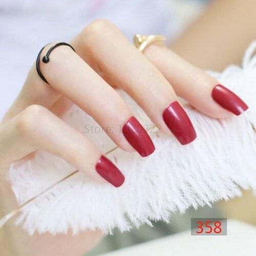 2020 24pcs Hot sell fashion Long section Square head candy false nails decoration deep red M358