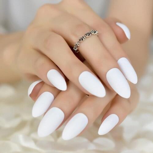 24 Amazing Nail Art Design Tips Delicate Eraser White Fake Nails Almond Shape DIY Pointed Manicure