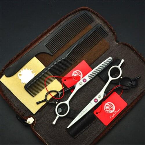 4Pcs Suit 5.5 Inch White Professional Human Hair Scissors Hairdressing Scissors Cutting Shears + Thinning Scissors + Combs Z1012