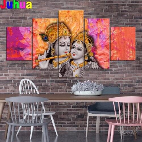 5 Panel diy diamond painting Hinduism God diamond embroidery pictures full Square round drill mosaic Set,God Religion Gift